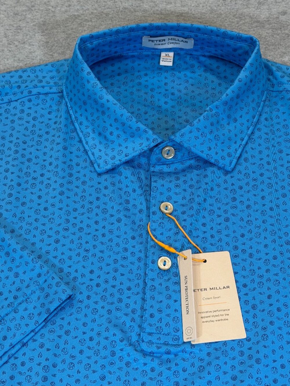 Peter Millar Elements Performance Jersey Golf Polo Mens XL Blue Riverbed AOP NWT